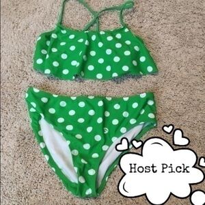 Girls green and white polka dots bikini